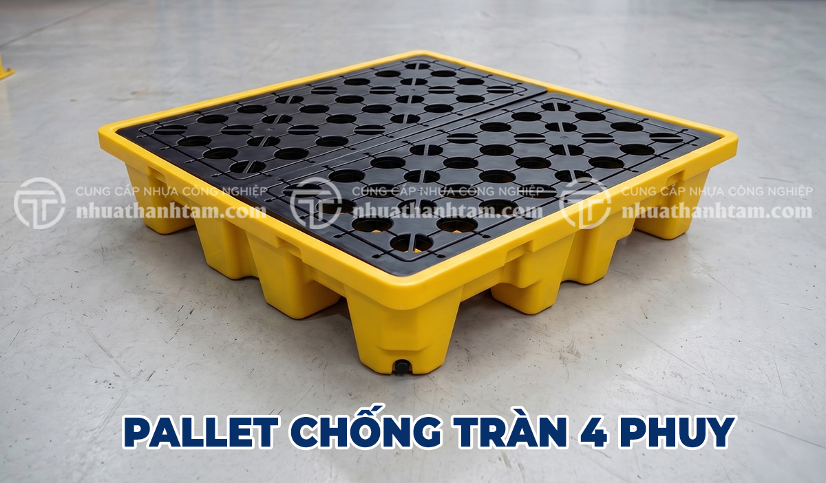Pallet chống tràn 4 phuy cao pallet chống tràn 4 phuy cao 1300x1300x300mm