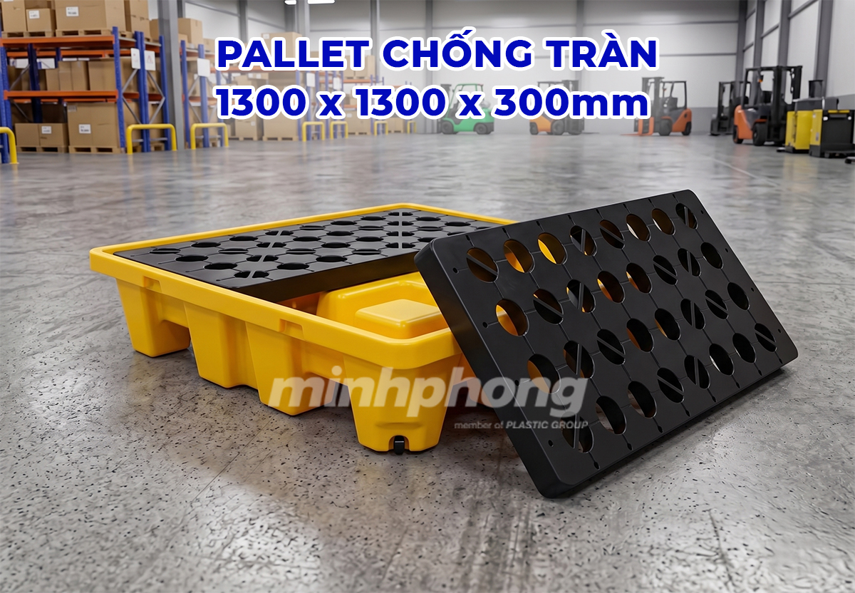 Pallet chống tràn 4 phuy cao pallet chống tràn 4 phuy cao 1300x1300x300mm
