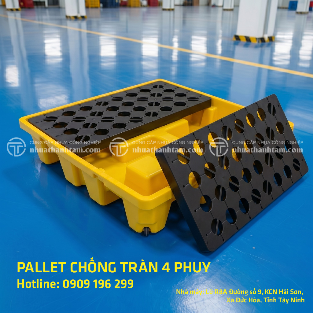 Pallet chống tràn 4 phuy cao pallet chống tràn 4 phuy
